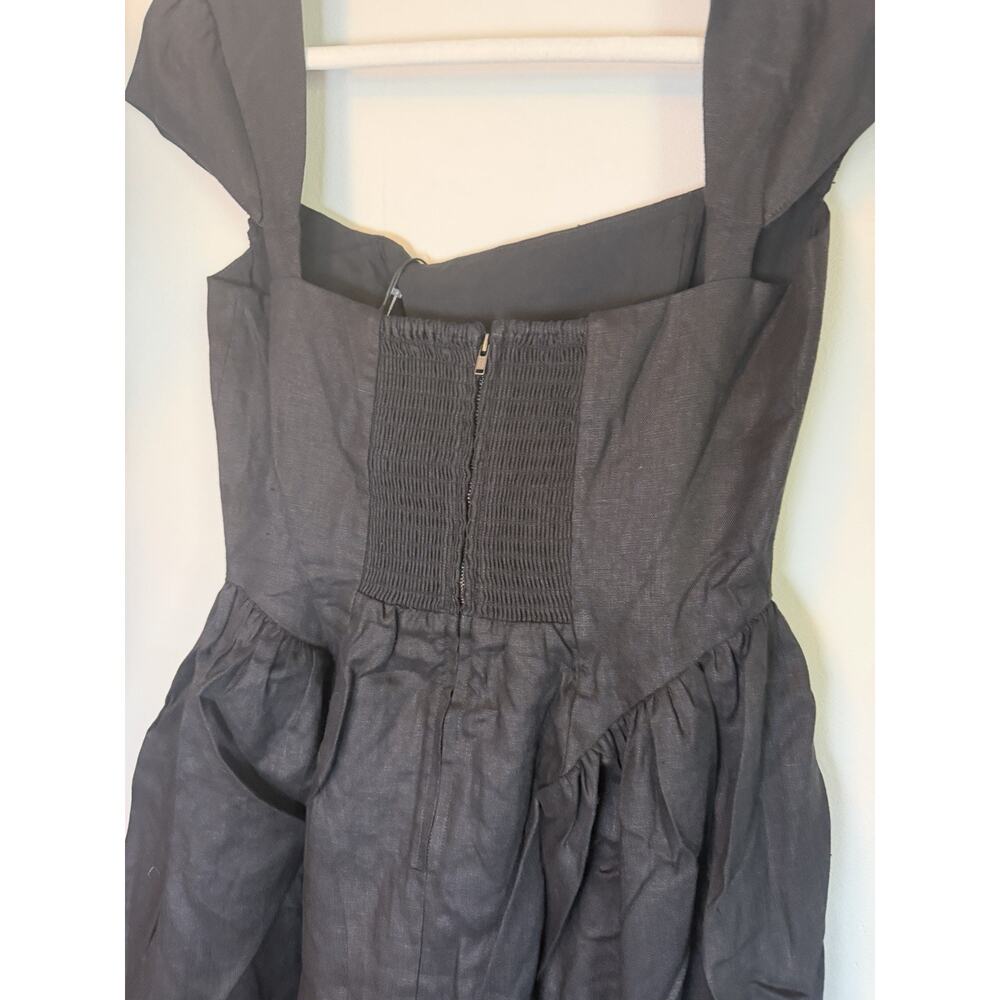 Reformation Oaklyn Cap Sleeve Linen Minidress Black 4 Babydoll Smocked Back NWT - Picture 11 of 16